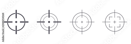 Crosshair and target icon set, minimalist sniper scope reticle symbols, abstract vector illustration on white background