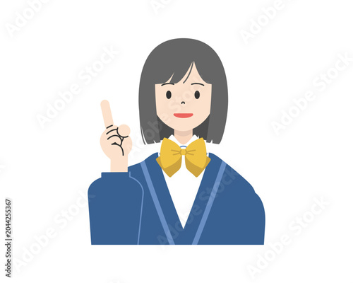 笑顔で人差し指を立て指差しポーズをする制服姿の女子高校生の上半身イラスト2