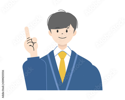 笑顔で人差し指を立て指差しポーズをする制服姿の男子高校生の上半身イラスト2