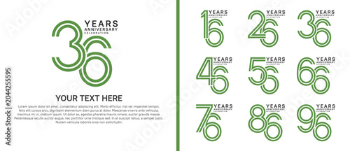 anniversary logo set multiple line style. green and black color on white background for celebration moment