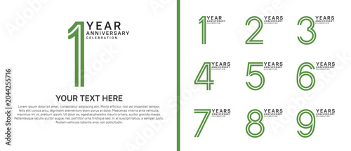 anniversary logo set multiple line style. green and black color on white background for celebration moment