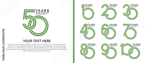 anniversary logo set multiple line style. green and black color on white background for celebration moment
