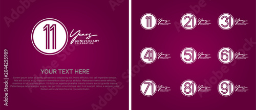 anniversary logo set with circle. white color on purple background for celebration moment