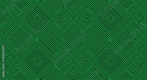 Tableau sur toile Seamless geometric green pattern with intricate diamond shapes and diagonal lines, abstract maze like design