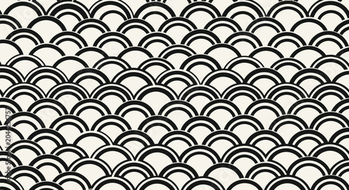 Valokuva Abstract geometric pattern with repeating black fan shapes on cream background vintage japanese style wallpaper for interior design textile and graphic projects