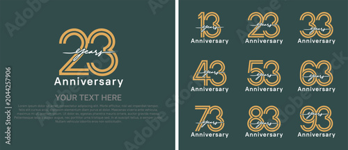 anniversary logo set with handwriting. brown and white color on green background for celebration moment