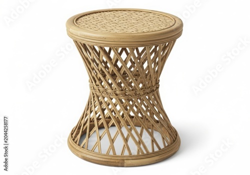 A Green And Brown Woven Rattan Side Table