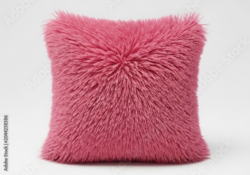 A Vibrant Pink Shaggy Throw Pillow For Sofa