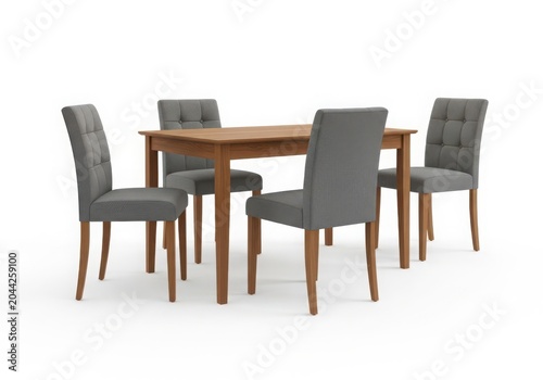A Dining Table Set With Four Chairs And A Wooden Top