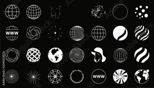 Abstract Globe Icons and Digital Art Elements