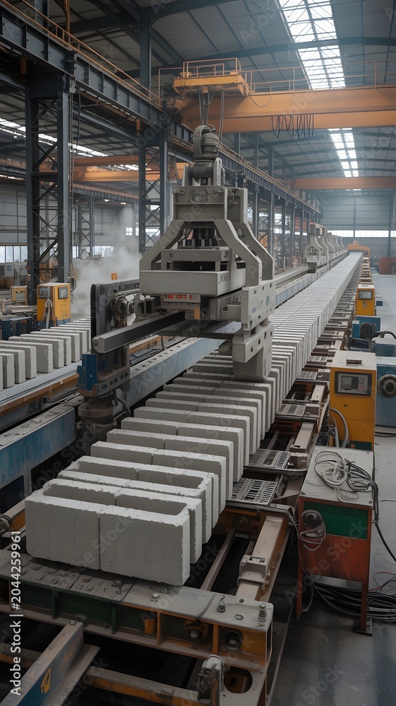 Fototapeta premium Automated Brick Manufacturing Machine in Industrial Factory Setting