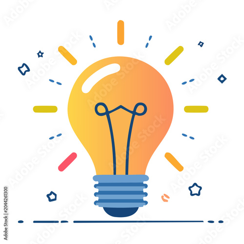 Bright idea light bulb with colorful sparks