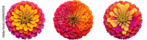 Billede på lærred A Set of vibrant zinnia PNG flower heads, rainbow petals and round blooms for fe