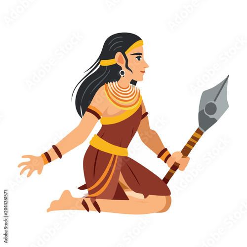 Illustration of a warrior woman with a spear