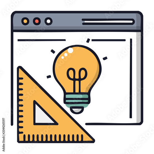 Light bulb idea with browser window and ruler icon
