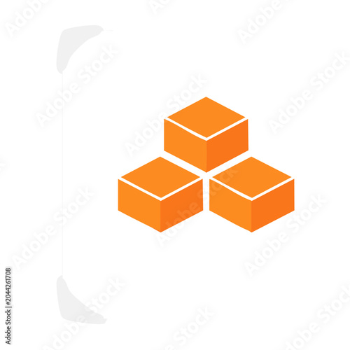 Three orange isometric cubes on white background