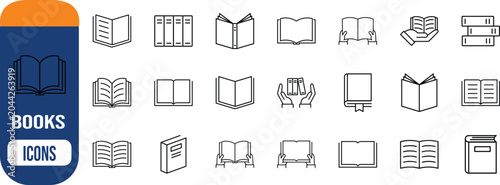 Outline books library education vector icons. book icon set, pages icon set, stack icon set