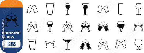 Drinking glasses and celebration toast vector. goblet icon set, flute icon set, tumbler icon set