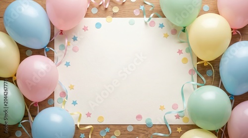 Pastel Balloons with Colorful Confetti Frame