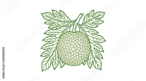 Fotografie Breadfruit with leaves illustration.