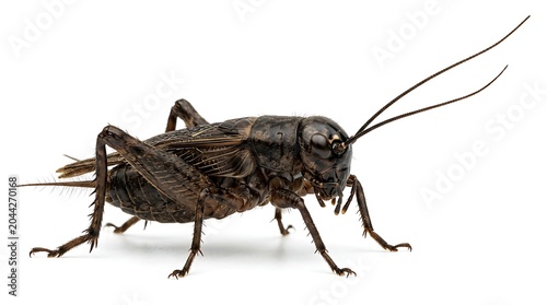 Photos A detailed studio shot of a black field cricket isolated on a white background