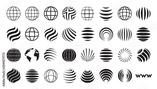 Abstract Globe Icons Set: Digital World, Global Network, Internet Symbols