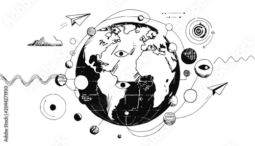 Global Connectivity and Ideas: Earth, Paper Airplanes, and Abstract Elements