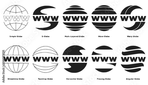 Globe WWW Icons: Web, Internet, Network, Technology, Global Communication Concepts