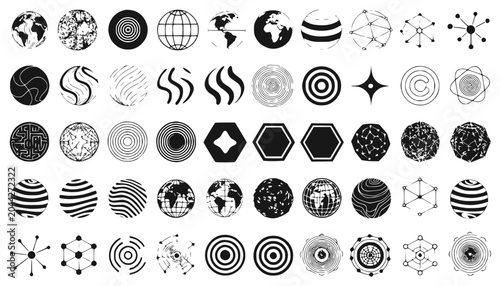 Abstract Geometric Shapes and Globes Set: Modern Icons for Design and Technology