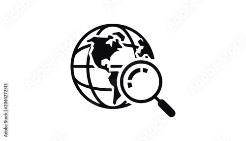 Global Search Icon with Magnifying Glass - World Exploration Concept