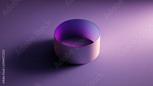 Polished metallic cylinder with iridescent interior on purple