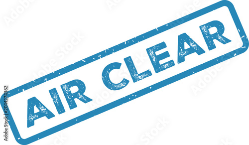 Foto Distressed blue rubber stamp showing AIR CLEAR text in a rectangular frame on a
