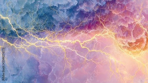 Electric energy crackles through vibrant, swirling cosmic clouds