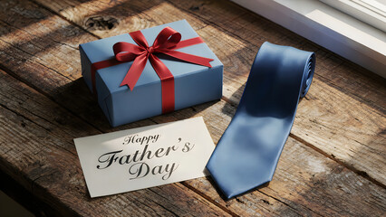 Father's Day gift, blue tie, gift box, greeting card, celebration
