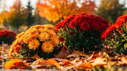 Vibrant Fall Chrysanthemum Garden – Autumn Floral Scene with Warm Tones and Soft Light for Seasonal Branding, Decoration, and Nature Wallpaper
