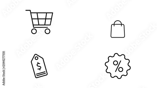 4K E-Commerce Checkout Icon Pack Continuous Seamless Loop Animation on Transparent Background for Digital Retail