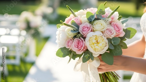 Luxury Bridal Floral Arrangement – Pastel Wedding Bouquet Close-Up, Perfect for Romantic Events, Branding, and Celebration Background