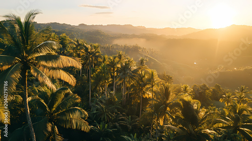 Sunrise over a Lush Tropical Forest