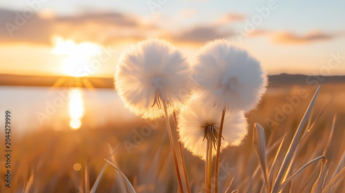 Golden Sunset with Fluffy Dandelions