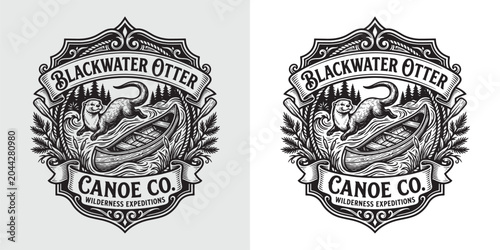 Fotografie Vintage Logo for Blackwater Otter Canoe Wilderness Expeditions