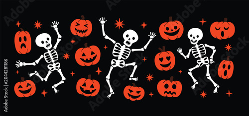 Quadro em tela Simple pumpkins, dancing skeletons in different pose