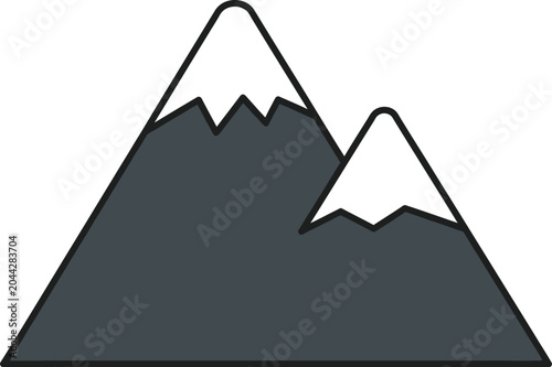 Fotografi Minimalist mountain range illustration with snow capped peaks on beige backgroun