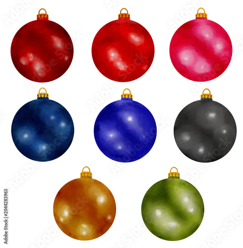 Watercolor Christmas Baubles Clipart Set in Assorted Colors Isolated on Transparent Background, Hand Painted Holiday Ornament Collection for Cards, Invitations and Festive Design