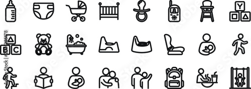 Canvas-taulu Baby related Line Icons Collection Of Childcare Pictograms On White Background