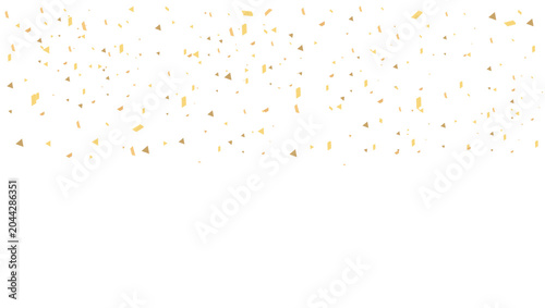 Golden confetti falling down isolated on transparent background.