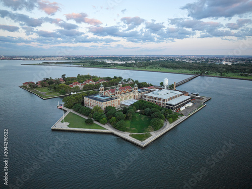USA, Upper New York Bay, Aerial photograph of Ellis Island