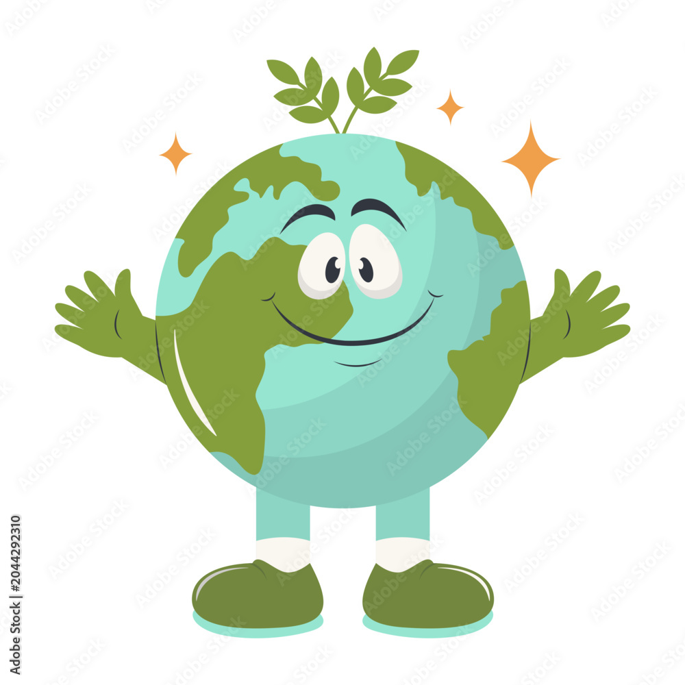 Fototapeta premium Adorable Planet Earth Character Illustration in Cartoon Design.