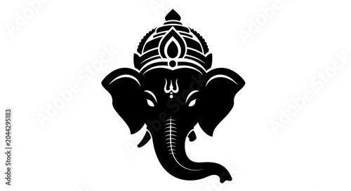 Konstfotografi Ganesha head icon depicts the revered Hindu deity with traditional crown and trunk in a classic silhouette style