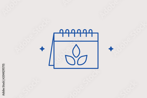 Schilderij op canvas Desk calendar with leaf icon line icon for seasonal planting for gardening scheduling
