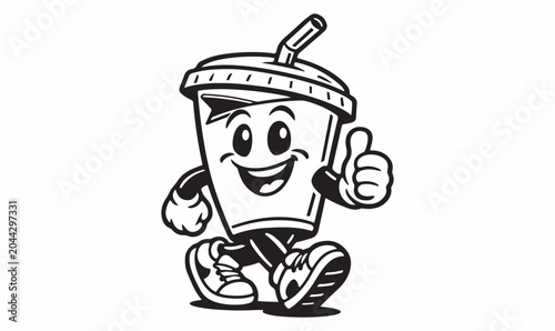 Happy Drink Cup Cartoon Mascot Giving Thumbs Up – Fun Beverage Character Illustration